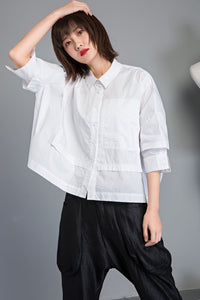 White cotton summer short sleeve shirt C1232