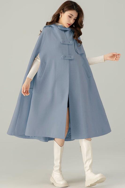 Womens Blue Oversize Wool Cape Coat C4522