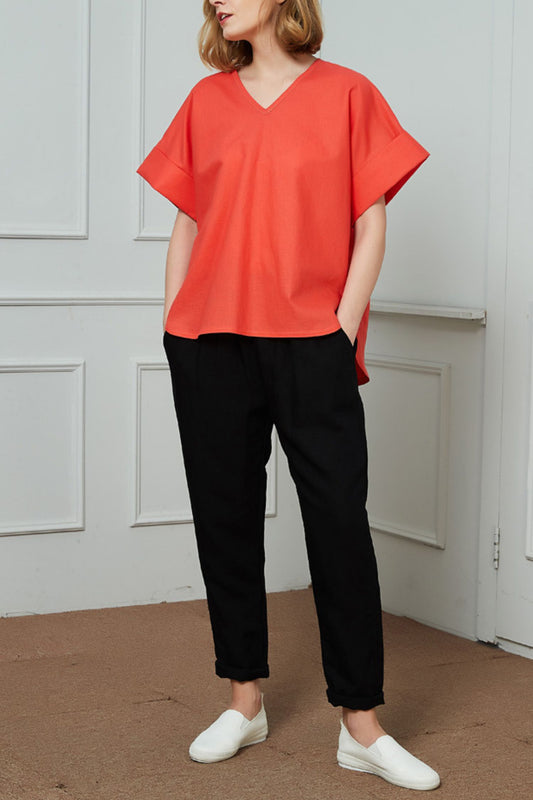 Women's Casual Orange Linen Tops C1467