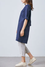 Load image into Gallery viewer, Navy Blue Simple Linen dress C1673
