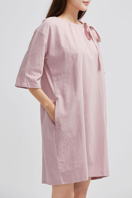 Pink Five Sleeve Linen Dress C1633