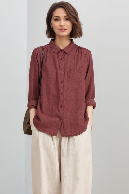 Loose fit plaid cotton blouse for women C5317