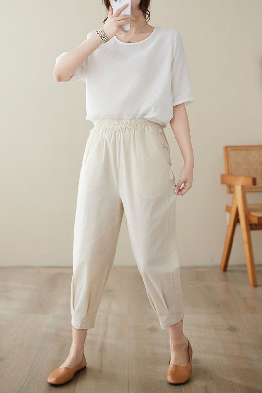 Women's linen Casual Pants with pockets C3969