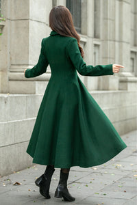 Warm green long trench wool coat C4501