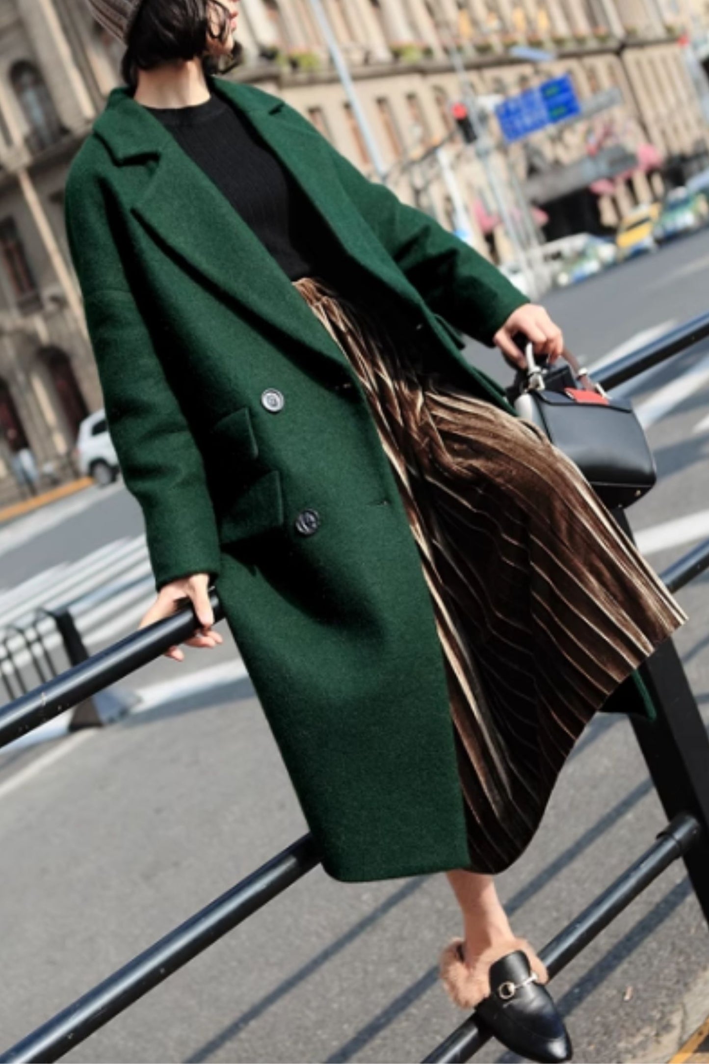Double breasted long trench wool coat C5165