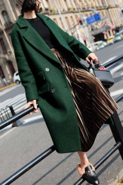 Double breasted long trench wool coat C5165