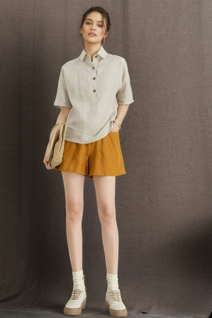 Women's Summer short sleeve linen Shirt C4860