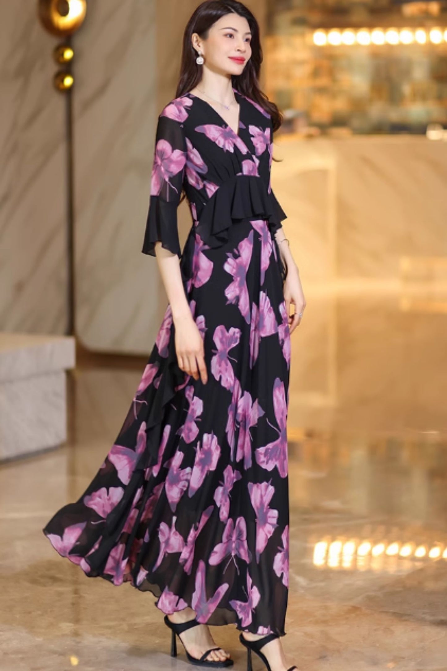 Swing prom summer chiffon dress with ruffle C4925