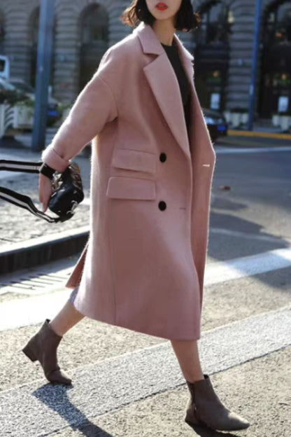 Pink warm long trench wool coat C5162