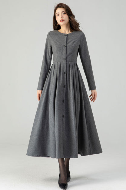 Midi Button Front Wool Dress C4319