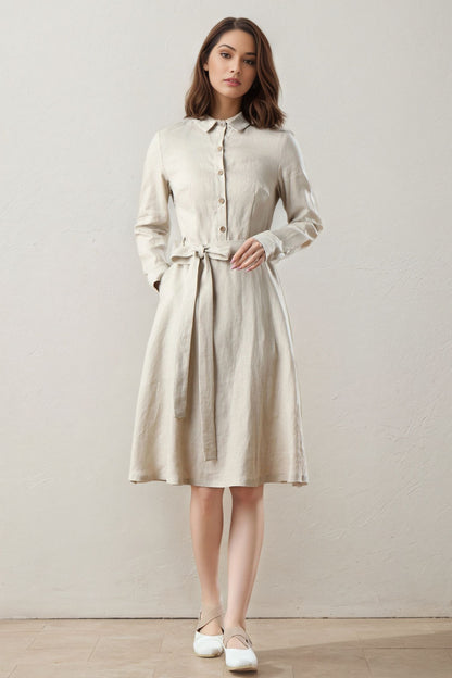 Spring Summer Linen Shirt Dress C5399