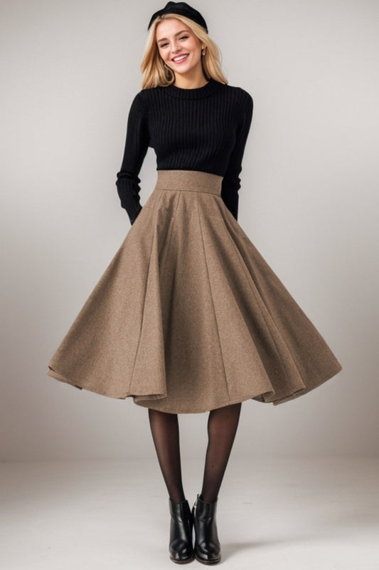 Swing Knee Length Skirt, Wool Skirt Women C4527