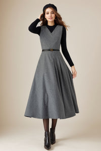 Womens Winter Sleeveless Wool Dress C4320