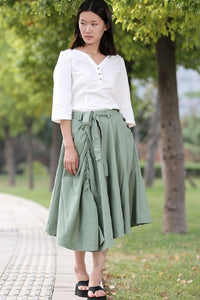 Long Linen Skirt in green C288