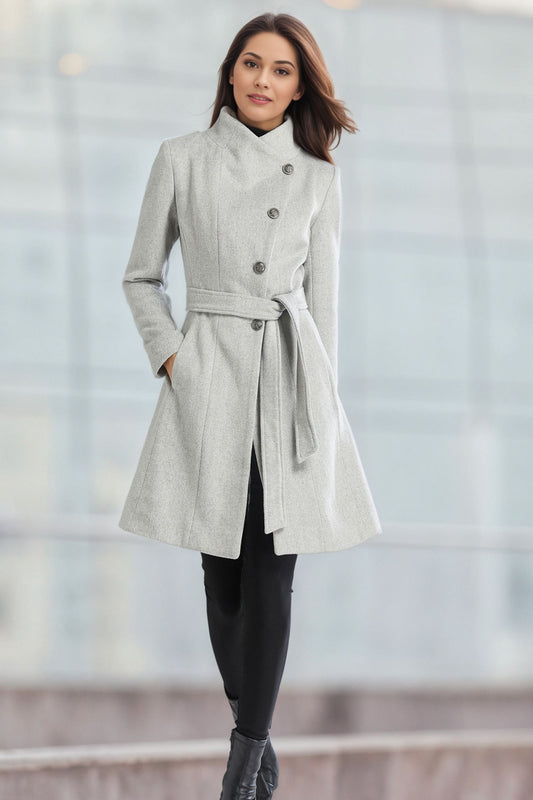 Gray Asymmetrical Wool Coat C4960
