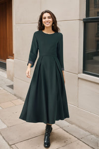 Womens Winter Green Midi Wool Dress C4325