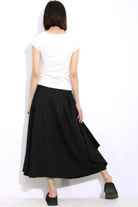 Linen maxi black summer skirt C334