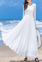 Load image into Gallery viewer, White chiffon long-sleeved dress C4039
