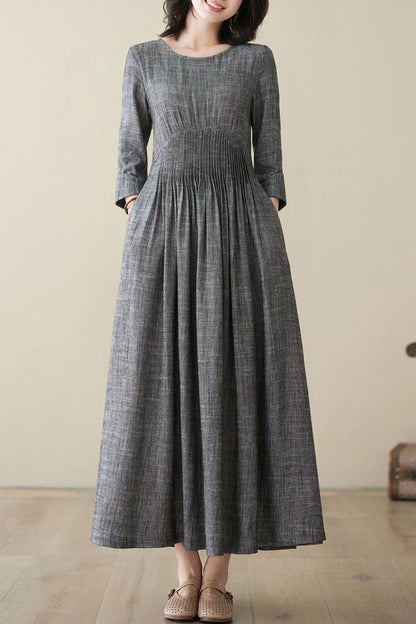 Green Casual Linen Maxi Dress C3269