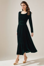 Load image into Gallery viewer, Green Velvet Autumn Dress Women C4328
