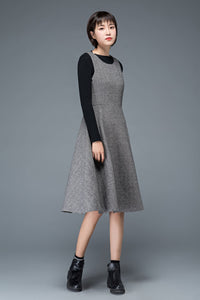 Sleeveless fit and flare winter wool dress C1191