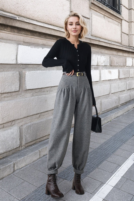 Gray winter wool casual pants C4345