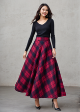 Load image into Gallery viewer, Plaid Wool Maxi Skirt Women C4338
