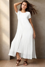 Load image into Gallery viewer, Short sleeve White maxi linen dress for women C4140
