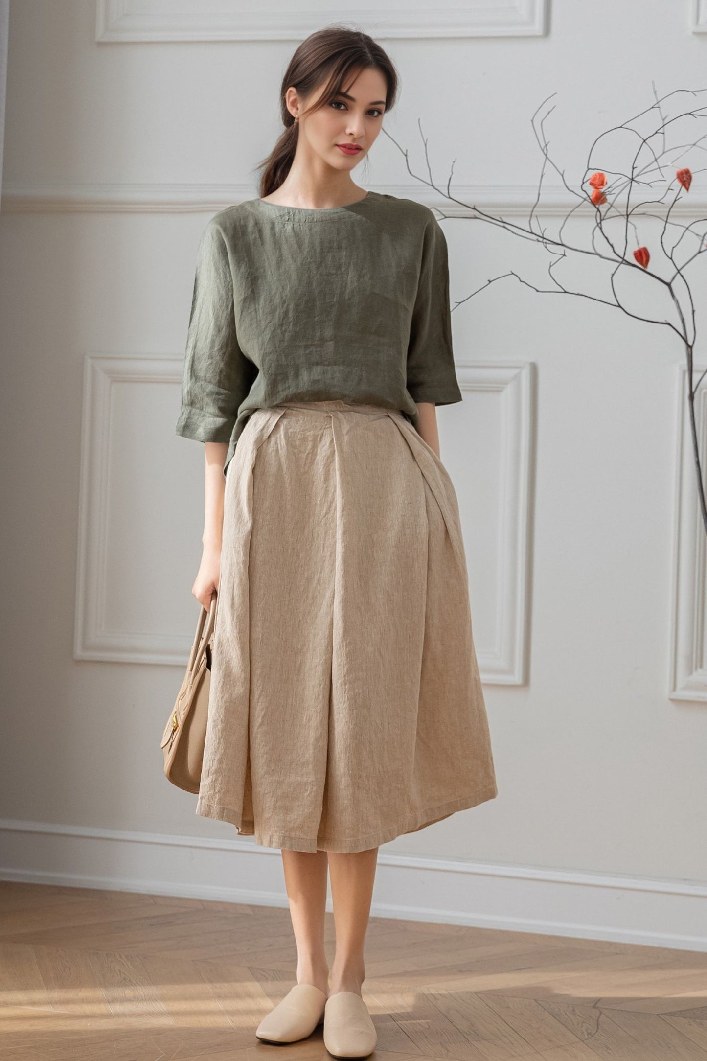 A-Line Midi Linen Skirt C5316