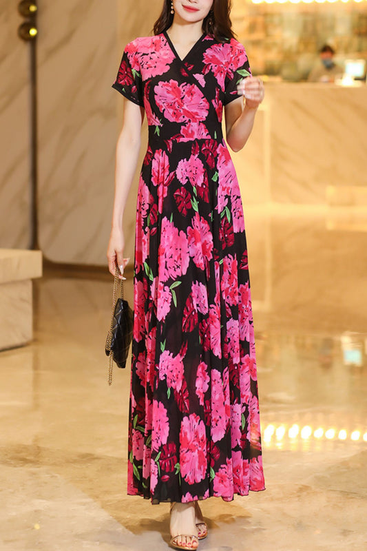 Summer chiffon floral dress women C4108