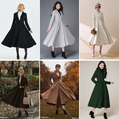 Vintage inspired long wool princess coat C4400