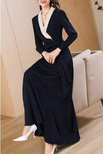 Load image into Gallery viewer, Navy blue spring and autumn V-neck long dress C4172
