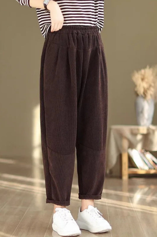 Elastic waist loose fitting corduroy pants C5126