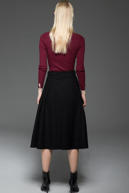 Classic black winter midi wool skirt C771