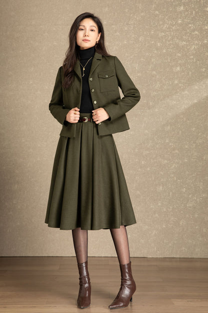 Army green short wool jacket coat C4488