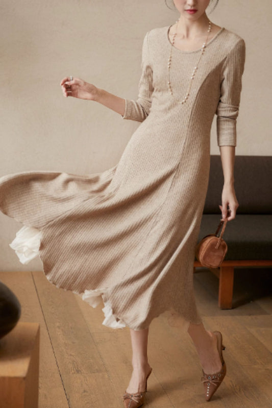 long sleeves prom autumn knit dress C4606