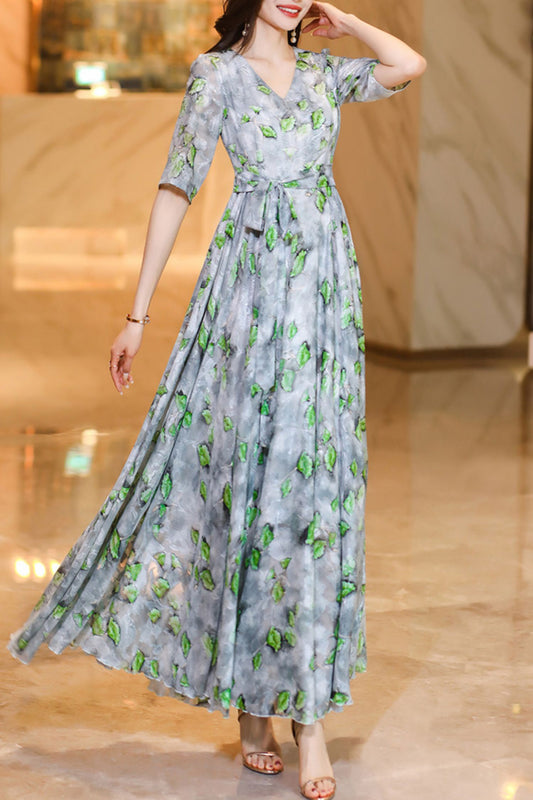 spring and summer new chiffon printing long dress C4059