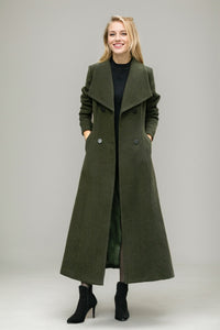 Military green a line wool coat C4504