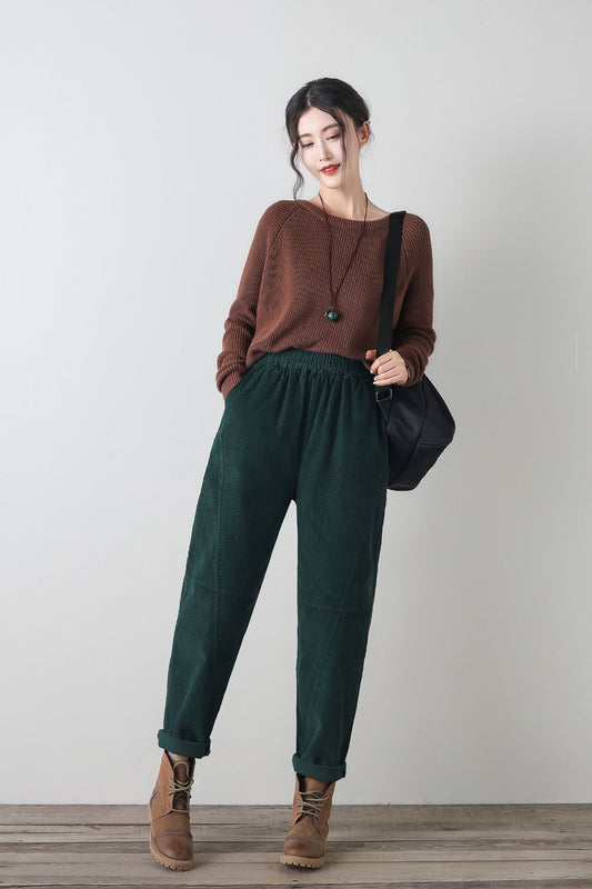 Baggy wide leg corduroy pants women C4342