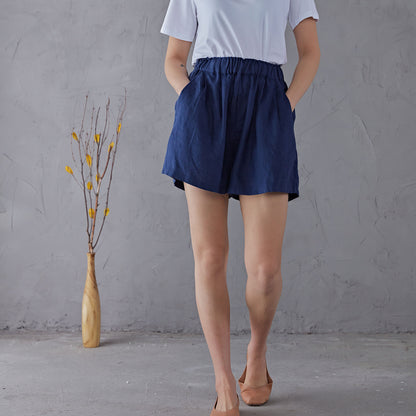 Blue High waist Linen Shorts C1906
