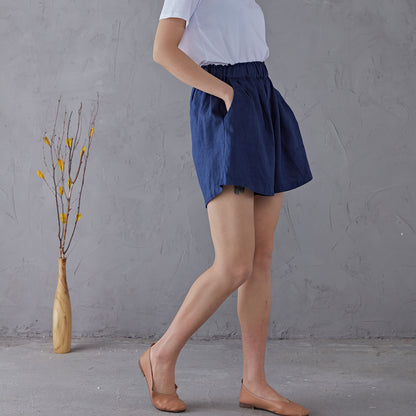 Blue High waist Linen Shorts C1906