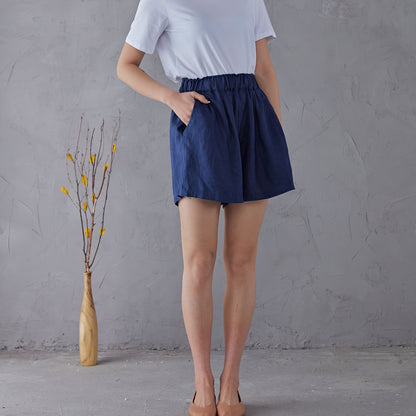 Blue High waist Linen Shorts C1906