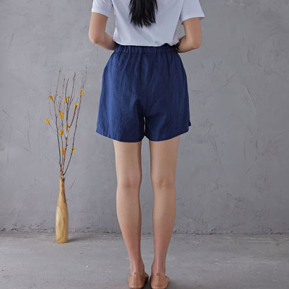 Blue High waist Linen Shorts C1906
