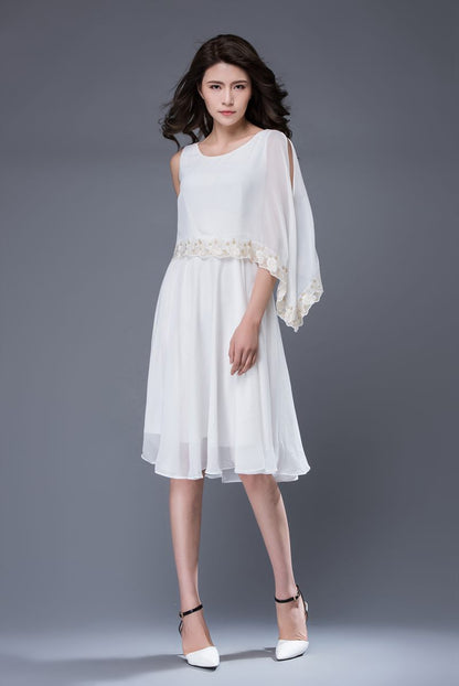 Asymmetrical summer white prom chiffon dress c873