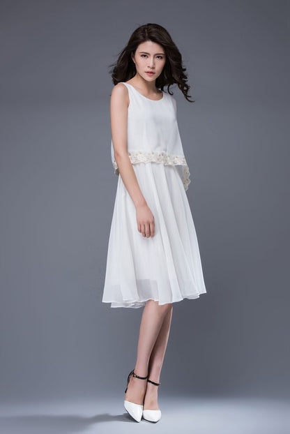 Asymmetrical summer white prom chiffon dress c873
