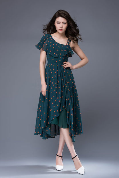 Polka dot asymmetrical prom chiffon dress c876