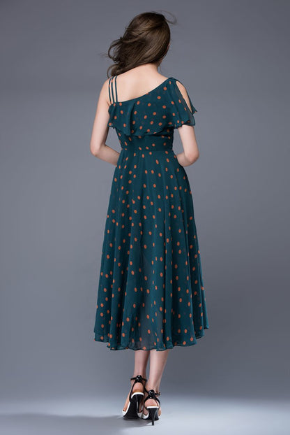 Polka dot asymmetrical prom chiffon dress c876