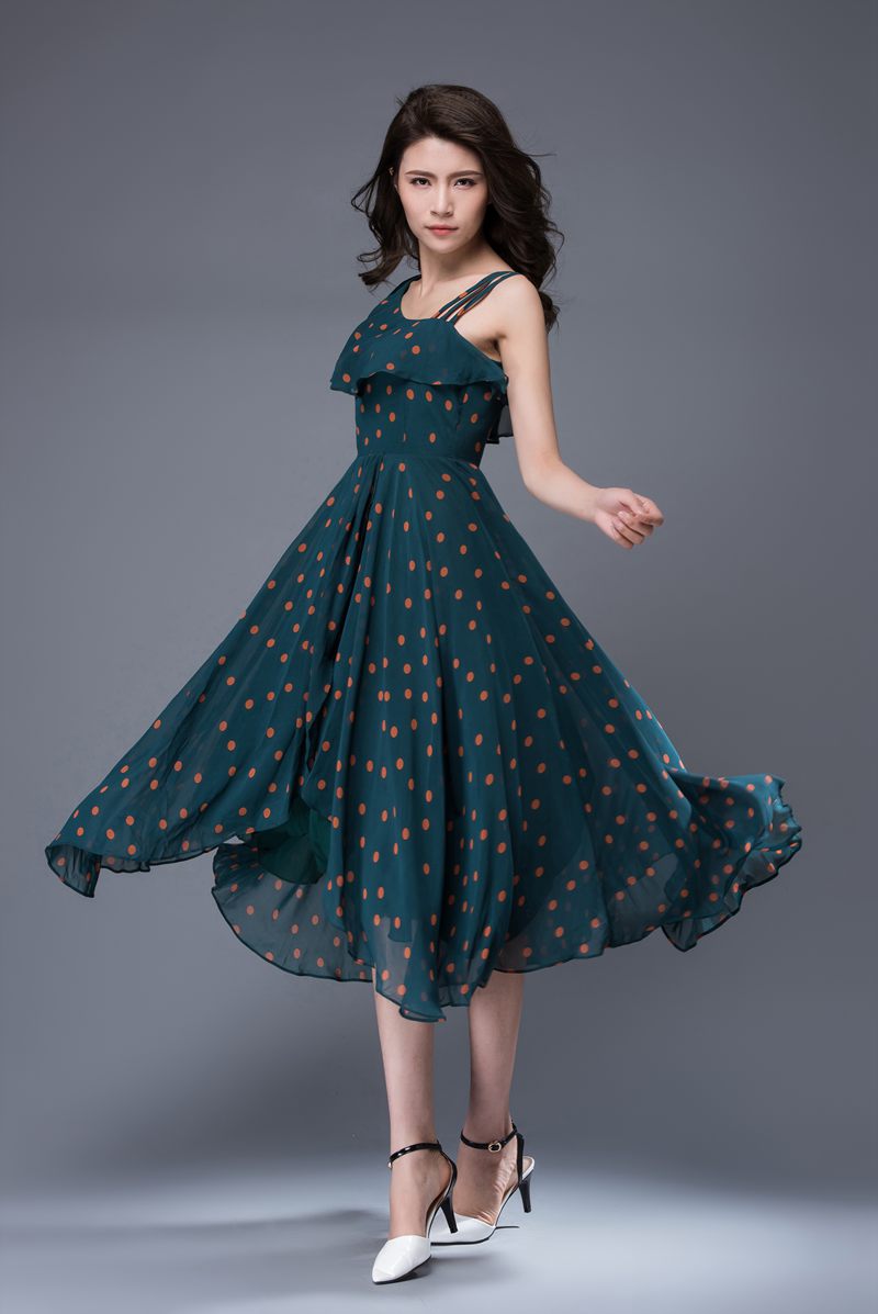 Polka dot asymmetrical prom chiffon dress c876