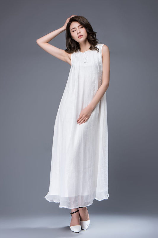 Plus size long white chiffon dress C880