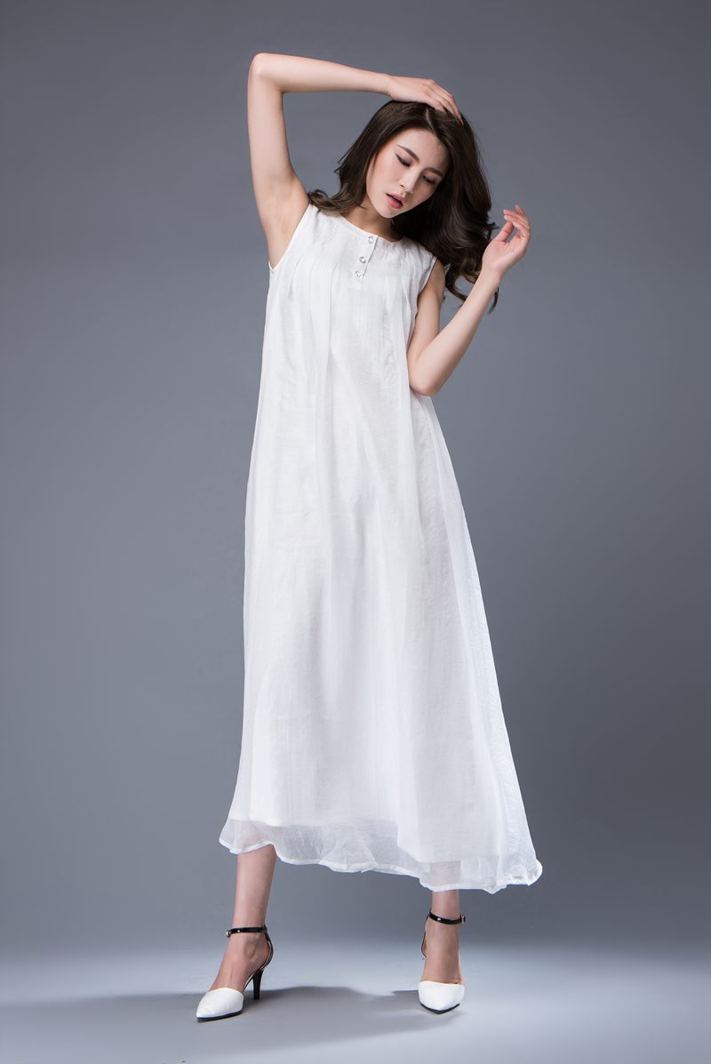 Plus size long white chiffon dress C880